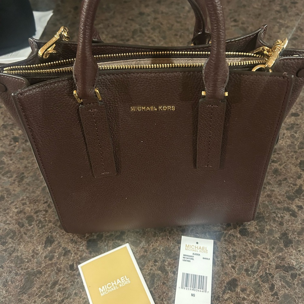 Michael Kors Alessa Leather Satchel in the color barolo